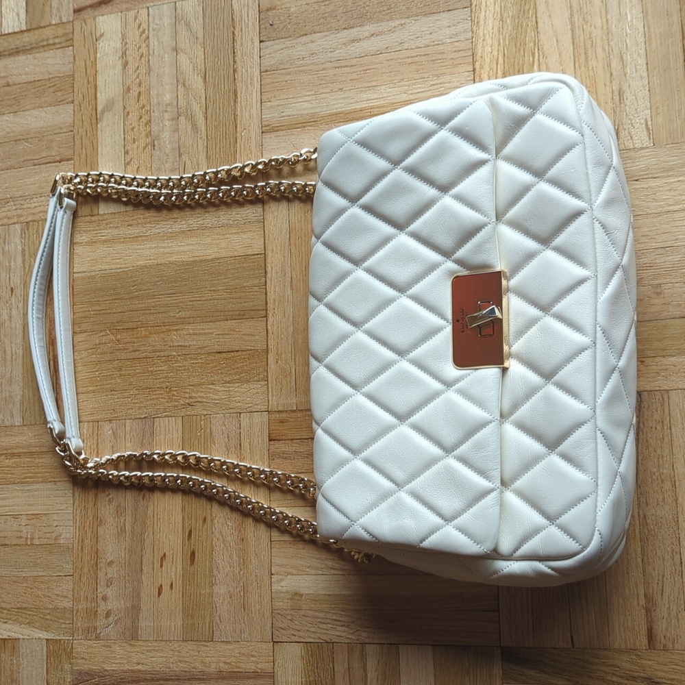 Kate Spade Ivory And Gold Quilted Chain Shoulder Bag🤍